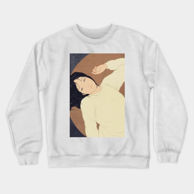 A woman with a white sweater Crewneck Sweatshirt by saitmy